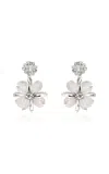 Oscar De La Renta Crystal Flower Drop Earrings In Silver