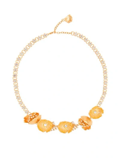 Oscar De La Renta Crystal Flower Necklace In Gold