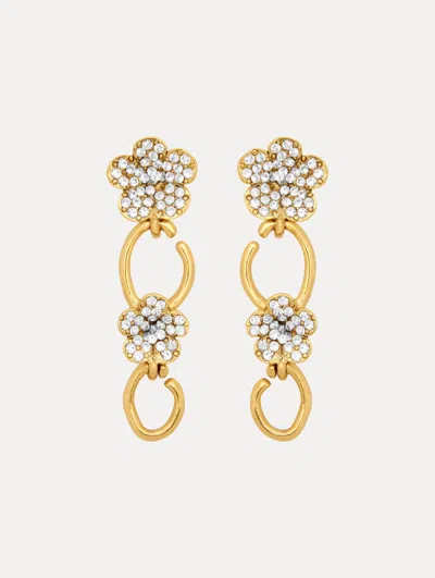 Oscar De La Renta Crystal Flower O Drop Earrings