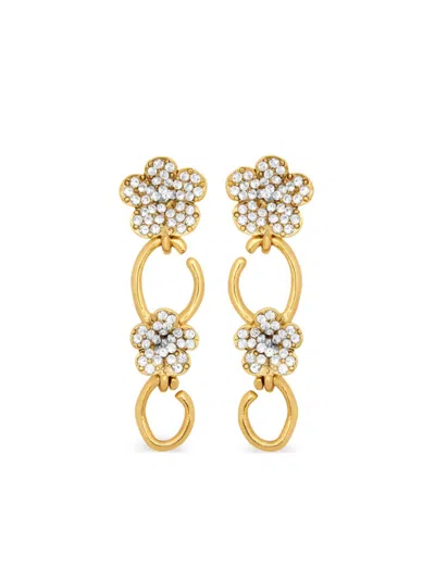 Oscar De La Renta Crystal Flower O Drop Earrings In Gold