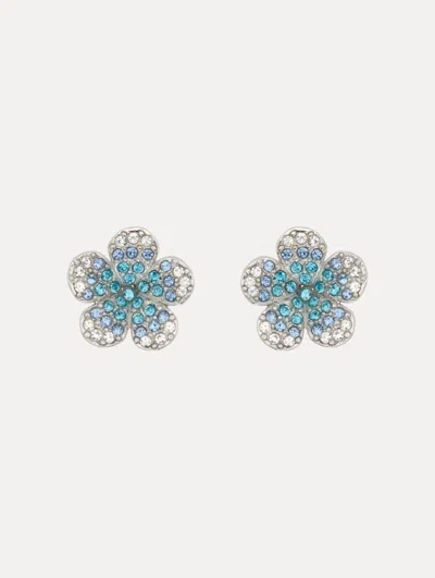 Oscar De La Renta Crystal Flower Stud Earrings In Blue
