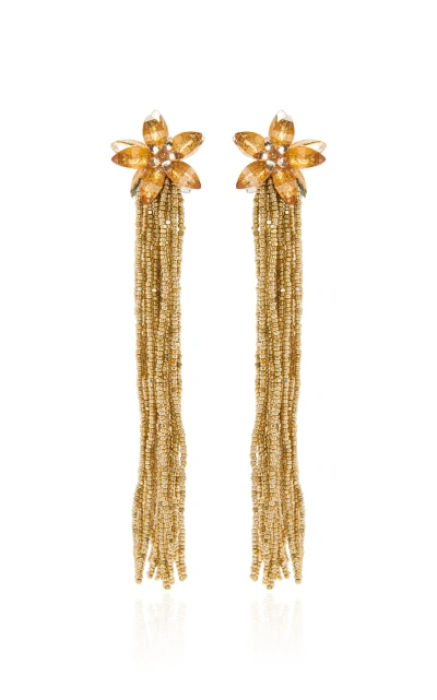 Oscar De La Renta Crystal Fringe Flower Earrings In Gold