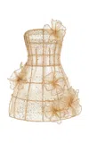 Oscar De La Renta Crystal Grid Embroidered Cocktail Dress In Gold