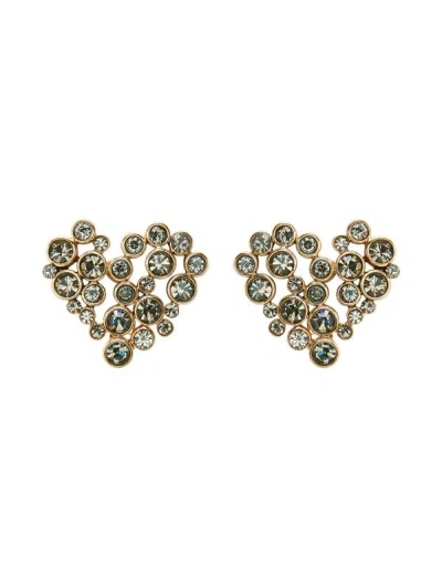 Oscar De La Renta Crystal Heart Clip-on Earrings In Black