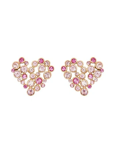 Oscar De La Renta Crystal Heart Clip-on Earrings In Rose Gold Multi