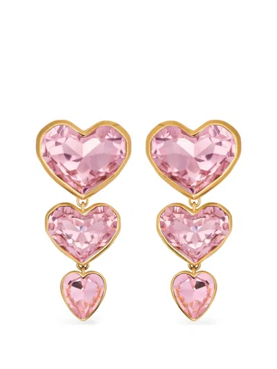 Oscar De La Renta Crystal Heart Drop Clip-on Earrings In Pink