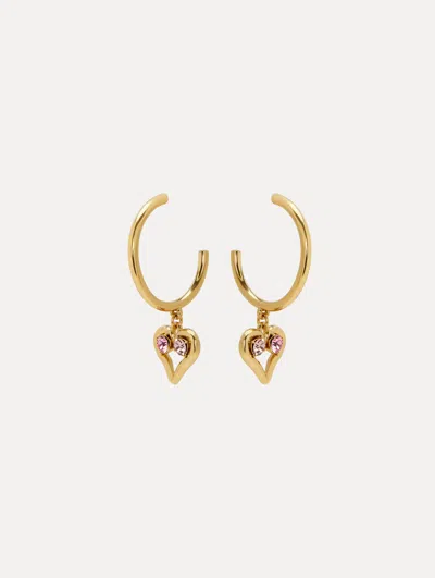 Oscar De La Renta Crystal Heart Hoop Earrings In Pink