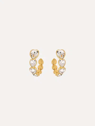 Oscar De La Renta Crystal Heart Hoop Earrings In Gold
