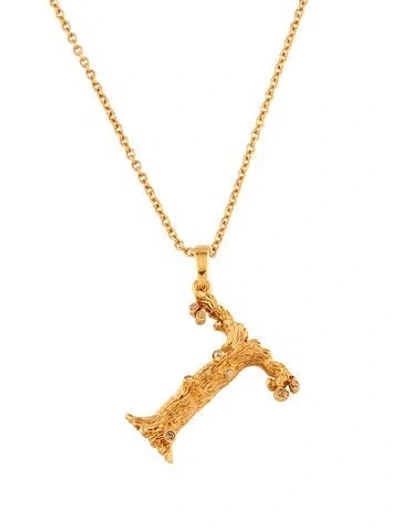 Pre-owned Oscar De La Renta Crystal Initial 't' Pendant Necklace, 1.75" In Multicolor