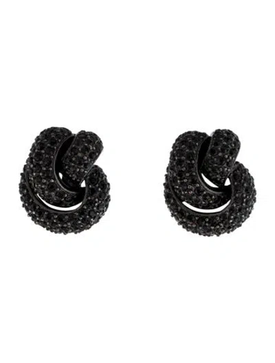 Pre-owned Oscar De La Renta Crystal Knot Clip-on Earrings In Black