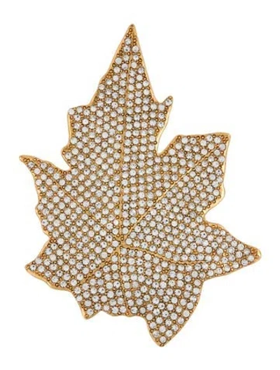Pre-owned Oscar De La Renta Crystal Large Leaf Pin Brooch In Transparent