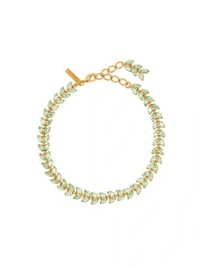 Oscar De La Renta Crystal Leaves Necklace In Green