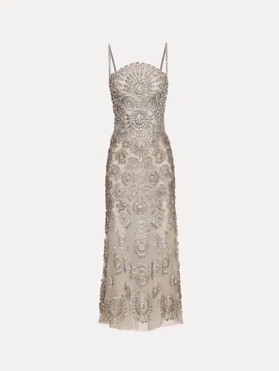 Oscar De La Renta Crystal Medallion Cocktail Dress In Neutral