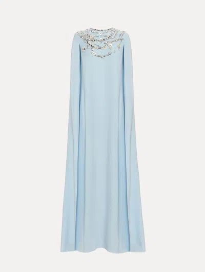 Oscar De La Renta Crystal Necklace Embroidered Caftan In Blue