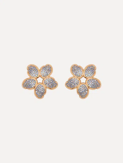 Oscar De La Renta Crystal O Flower Earrings In Blue