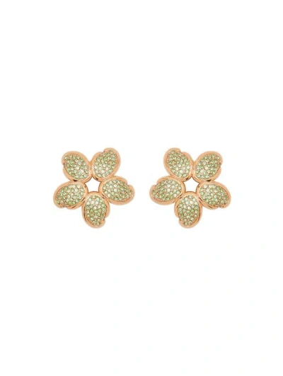 Oscar De La Renta Crystal O Flower Earrings In Gold