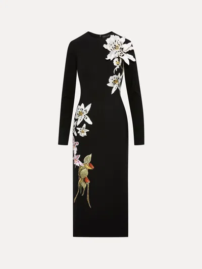 OSCAR DE LA RENTA CRYSTAL ORCHID THREADWORK DRESS