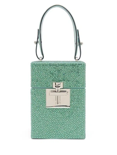 Oscar De La Renta Alibi Crystal-embellished Bucket Bag In Sage