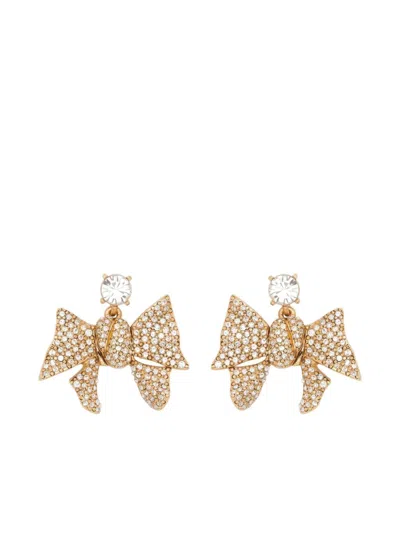 Oscar De La Renta Crystal Pav Bow Earrings In Gold