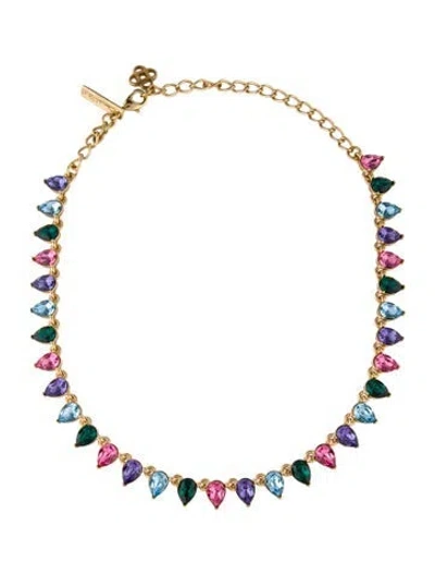 Pre-owned Oscar De La Renta Crystal Pear-cut Station Necklace, 20" In Multi