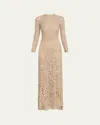 Oscar De La Renta Crystal Rose Cut Out Long Sleeve Gown In Silver