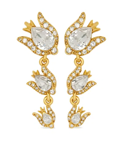 Oscar De La Renta Crystal Rose Drop Earrings In Gold