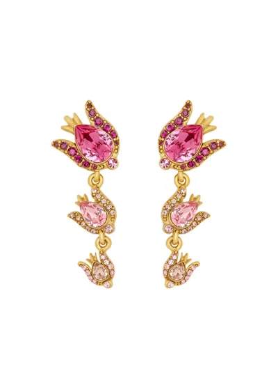Oscar De La Renta Crystal Rose Drop Earrings In Gold