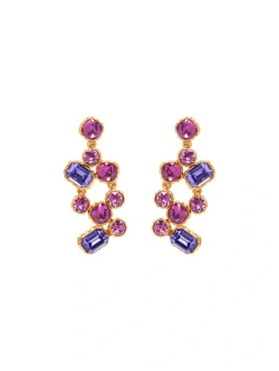 Oscar De La Renta Crystal Scramble Earrings In Purple