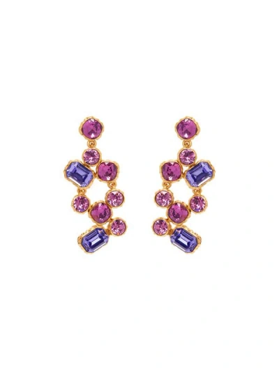 Oscar De La Renta Crystal Scramble Earrings In Amethyst Multi