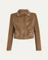 Oscar De La Renta Crystal Suede Jacket In Brown