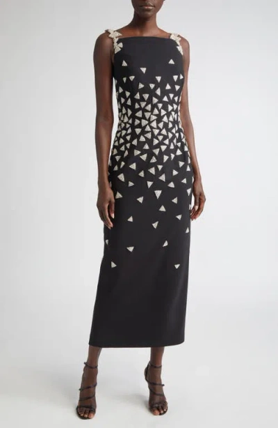 OSCAR DE LA RENTA OSCAR DE LA RENTA CRYSTAL TRIANGLE EMBELLISHED COCKTAIL DRESS