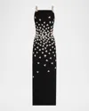 Oscar De La Renta Crystal Triangle Embroidered Sleeveless Wool Gown In Black/silver