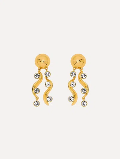 OSCAR DE LA RENTA CRYSTAL WAVE DROP CLIP-ON EARRINGS