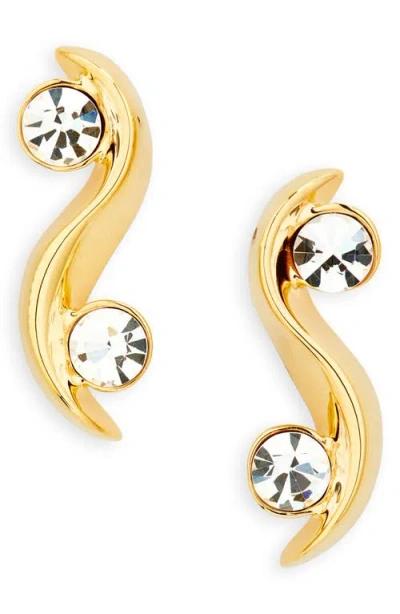 Oscar De La Renta Crystal Wave Earrings In Gold