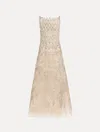 Oscar De La Renta Crystal Wave Embroidered Sleeveless Gown In Silver
