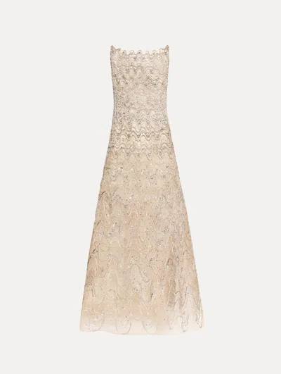 OSCAR DE LA RENTA CRYSTAL WAVE EMBROIDERED DRESS
