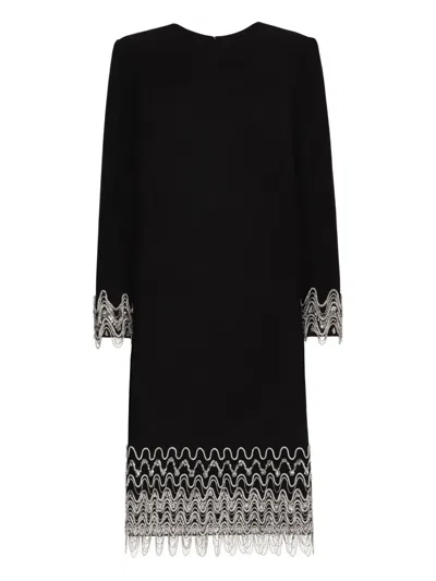 Oscar De La Renta Crystal Wave Embroidered Shift Dress In Burgundy