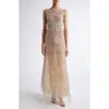 Oscar De La Renta Crystal Wave Embroidered Sleeveless Gown In Multi
