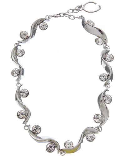 Oscar De La Renta Crystal Wave Necklace In Silver