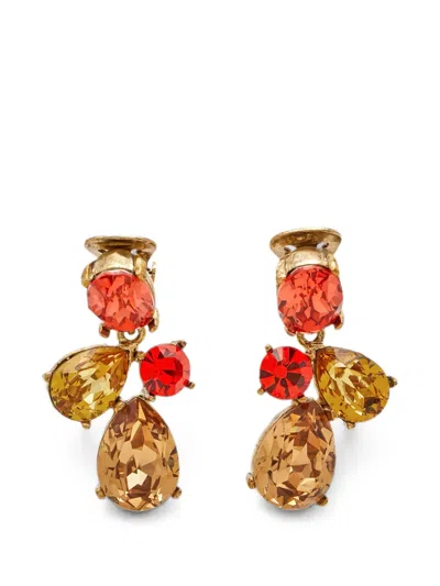 Pre-owned Oscar De La Renta Crystal-embellished Drop Earrings In Gold