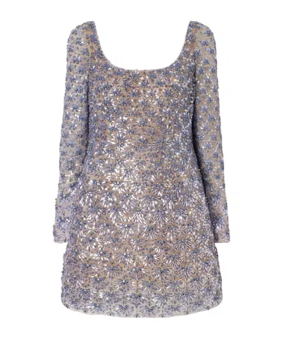 Oscar De La Renta Crystal-embellished Mini Dress In Blue