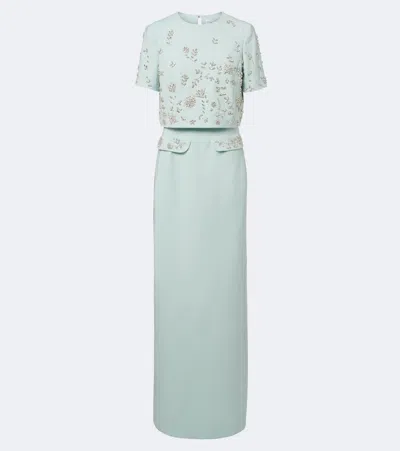 Oscar De La Renta Crystal-embellished Wool-blend Gown In Green