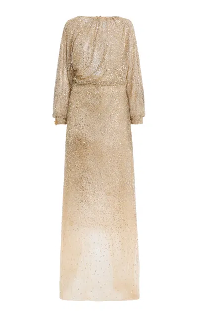 Oscar De La Renta Crystal-embroidered Caftan In Gold