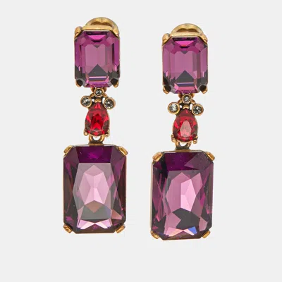 Pre-owned Oscar De La Renta Crystals Gold Tone Earrings
