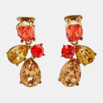 Pre-owned Oscar De La Renta Crystals Gold Tone Earrings