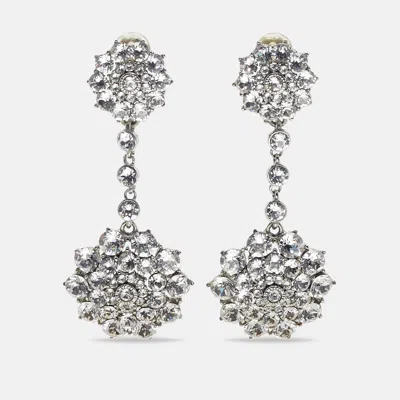 Oscar De La Renta Crystals Silver Tone Earrings In Metallic