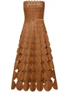 Oscar De La Renta Strapless Geo Cutout Leather Midi Dress In Brown