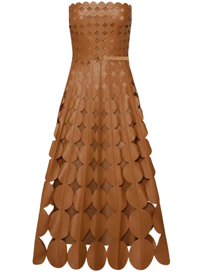 OSCAR DE LA RENTA CUT-OUT LEATHER MIDI DRESS