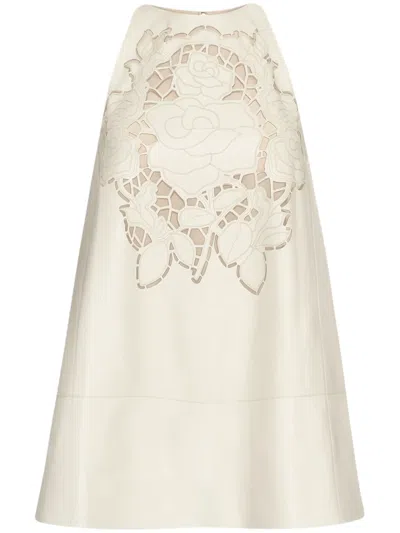 Oscar De La Renta Cut-out Leather Mini Dress In White
