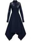 Oscar De La Renta Pleated Lattice-trimmed Cotton-blend Poplin Midi Shirt Dress In Blue
